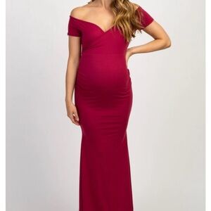 Elegant Off-Shoulder Burgandy Maternity Dress